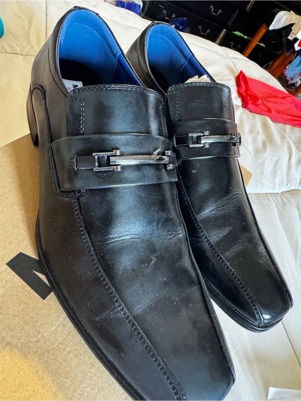 Steve Madden Black Leather Slip-On Loafers with Silver Bit